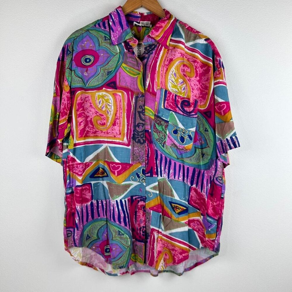Vibrant Pink Multi Abstract Button-Down Shirt
